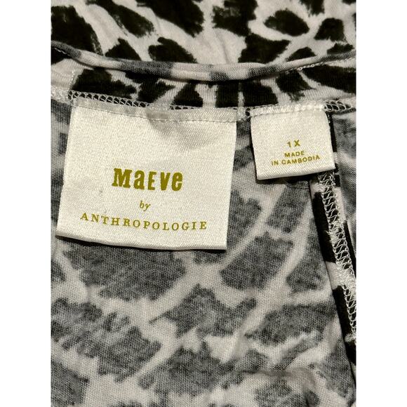 Maeve Anthropologie "Catie" Top In Olive and White Print Women 1X Flutter Sleeve - Picture 6 of 8